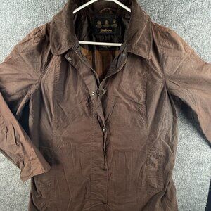 Barbour HAMSHIRE Size 16 Brown Lightweight Waxed Jacket Women Full Zip Outdoors